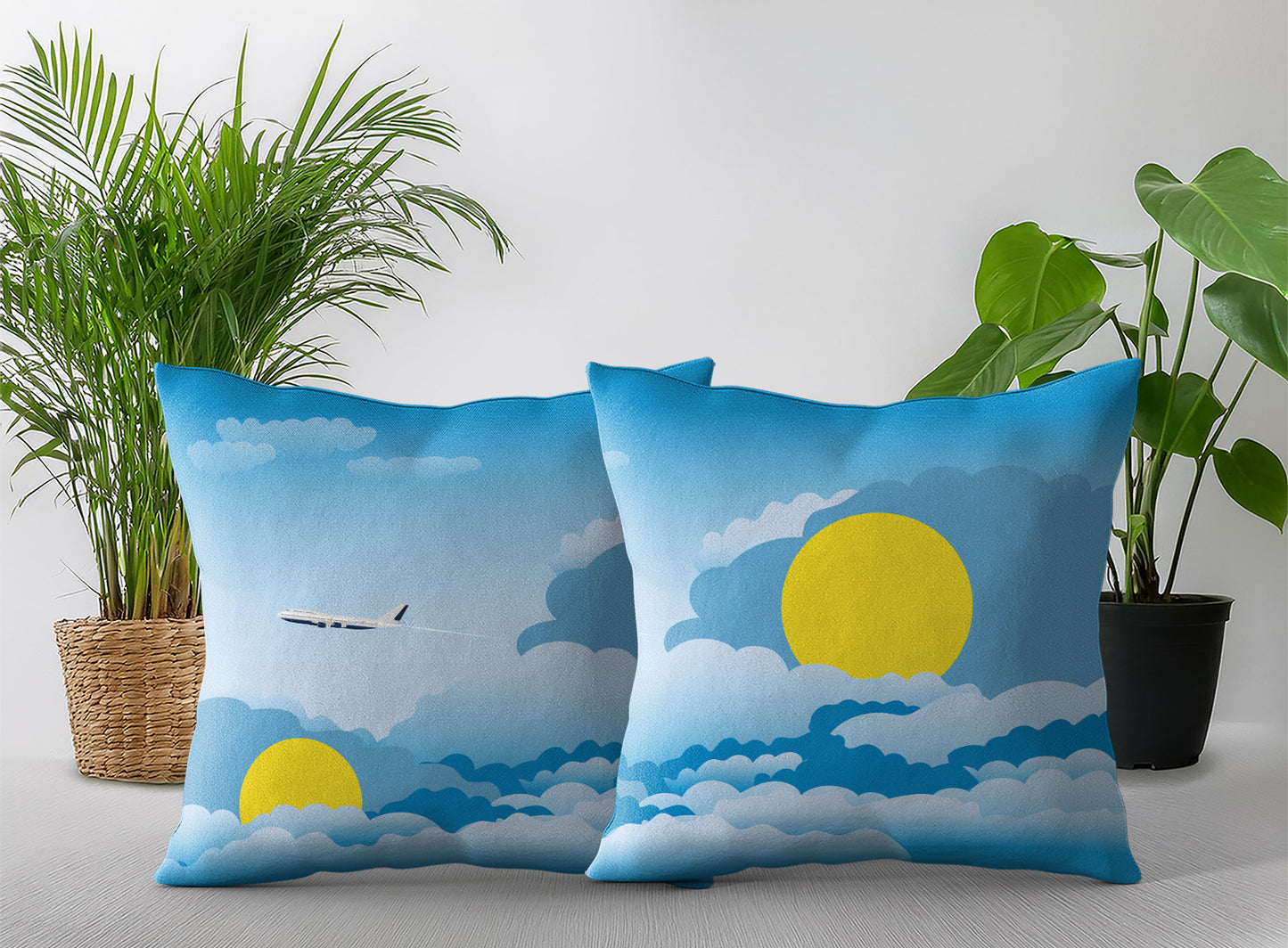 Palau World Airplane Day Clouds Square & Rectangle Pillow Cases | Aviation Decorative Pillow Covers