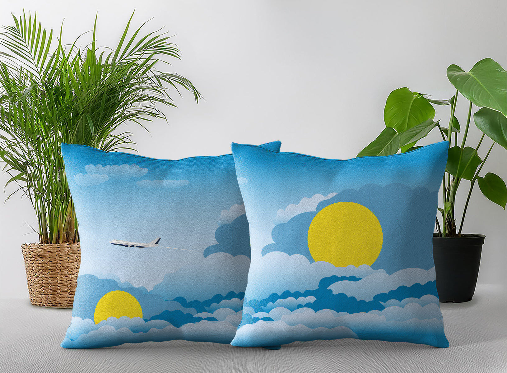 Palau World Airplane Day Clouds Square & Rectangle Pillow Cases | Aviation Decorative Pillow Covers