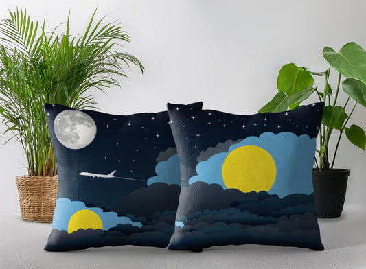 Palau World Airplane Night Clouds Square & Rectangle Pillow Cases | Aviation Night Sky Pillow Covers