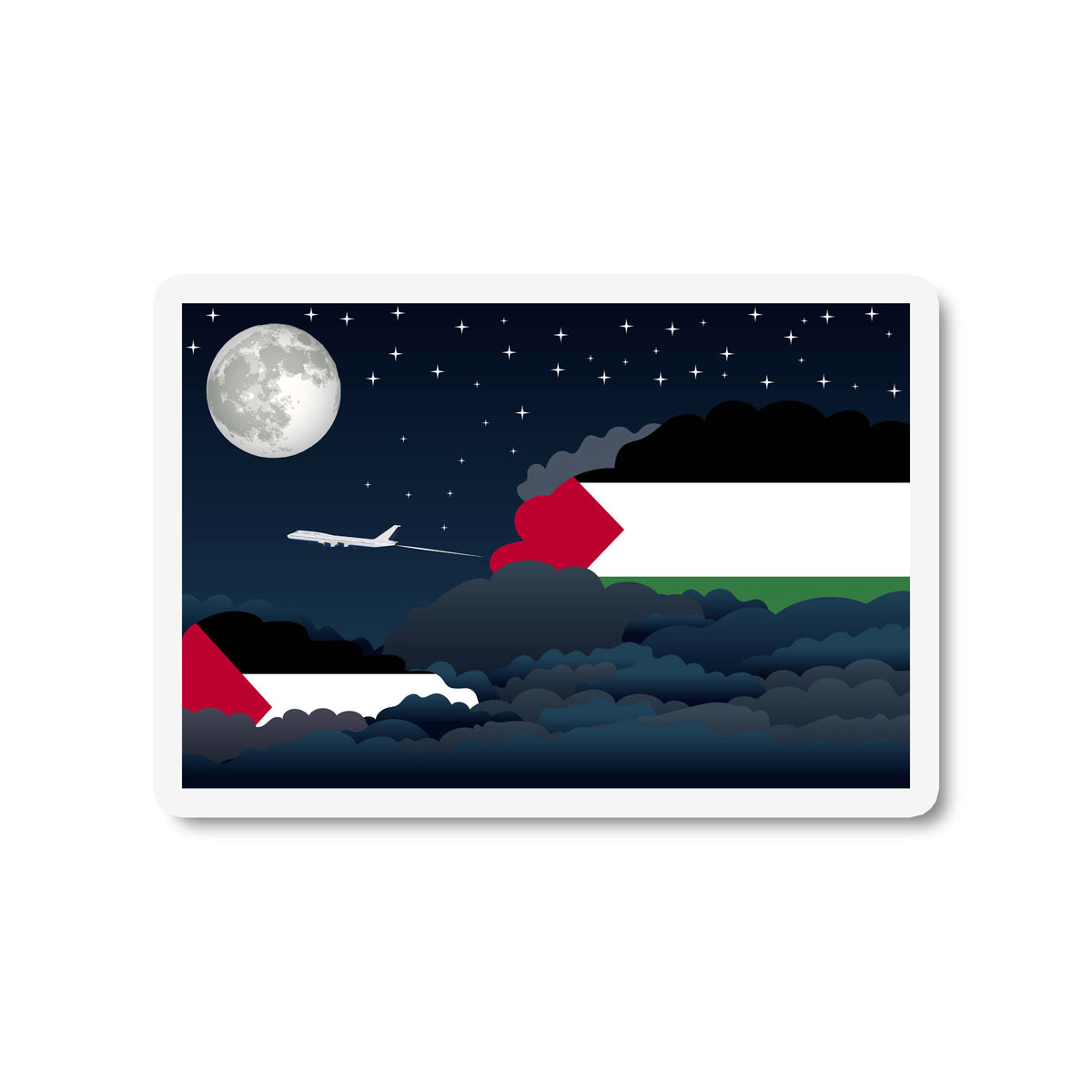 Palestine Airplane Night Clouds Sticker & Magnet