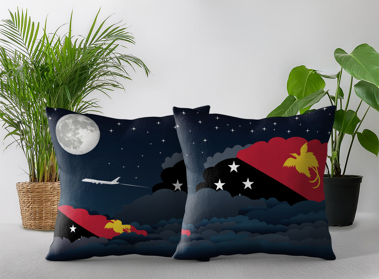 Papua New Guinea World Airplane Night Clouds Square & Rectangle Pillow Cases | Aviation Night Sky Pillow Covers