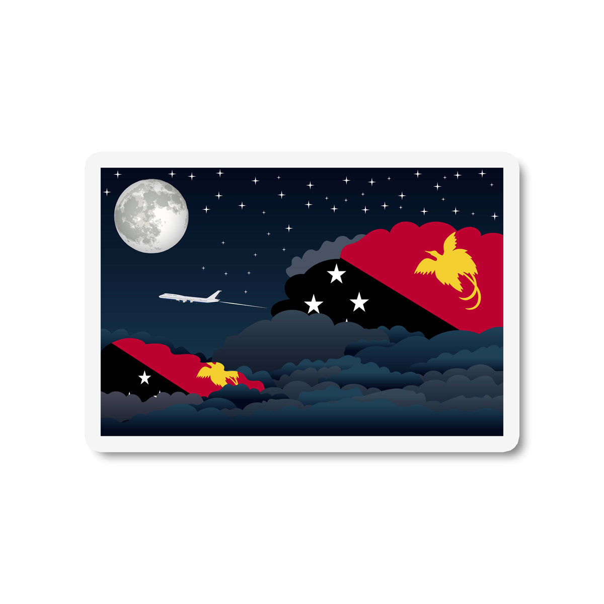 Papua New Guinea Airplane Night Clouds Sticker & Magnet