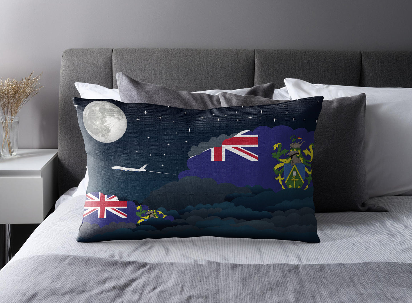Pitcairn Islands World Airplane Night Clouds Square & Rectangle Pillow Cases | Aviation Night Sky Pillow Covers