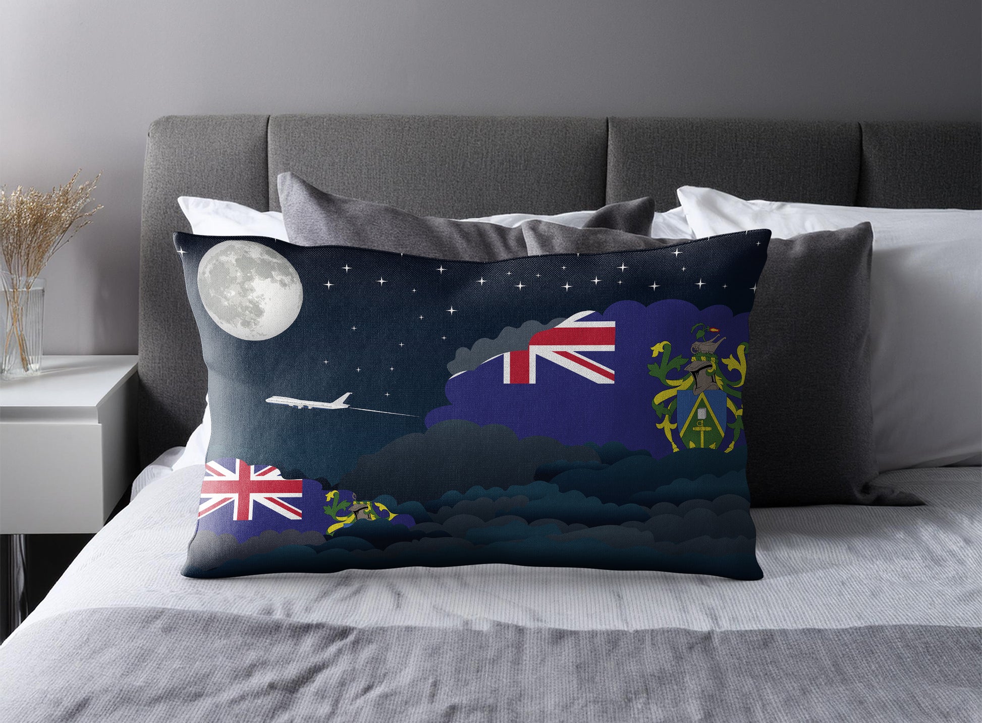 Pitcairn Islands World Airplane Night Clouds Square & Rectangle Pillow Cases | Aviation Night Sky Pillow Covers