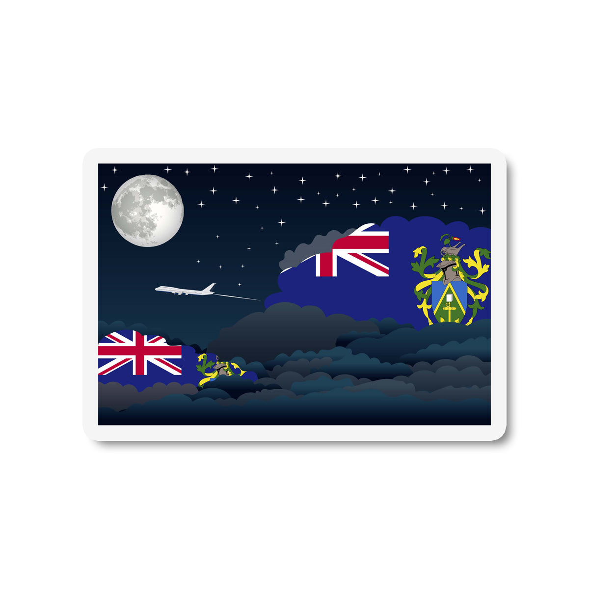 Pitcairn Islands Airplane Night Clouds Sticker & Magnet