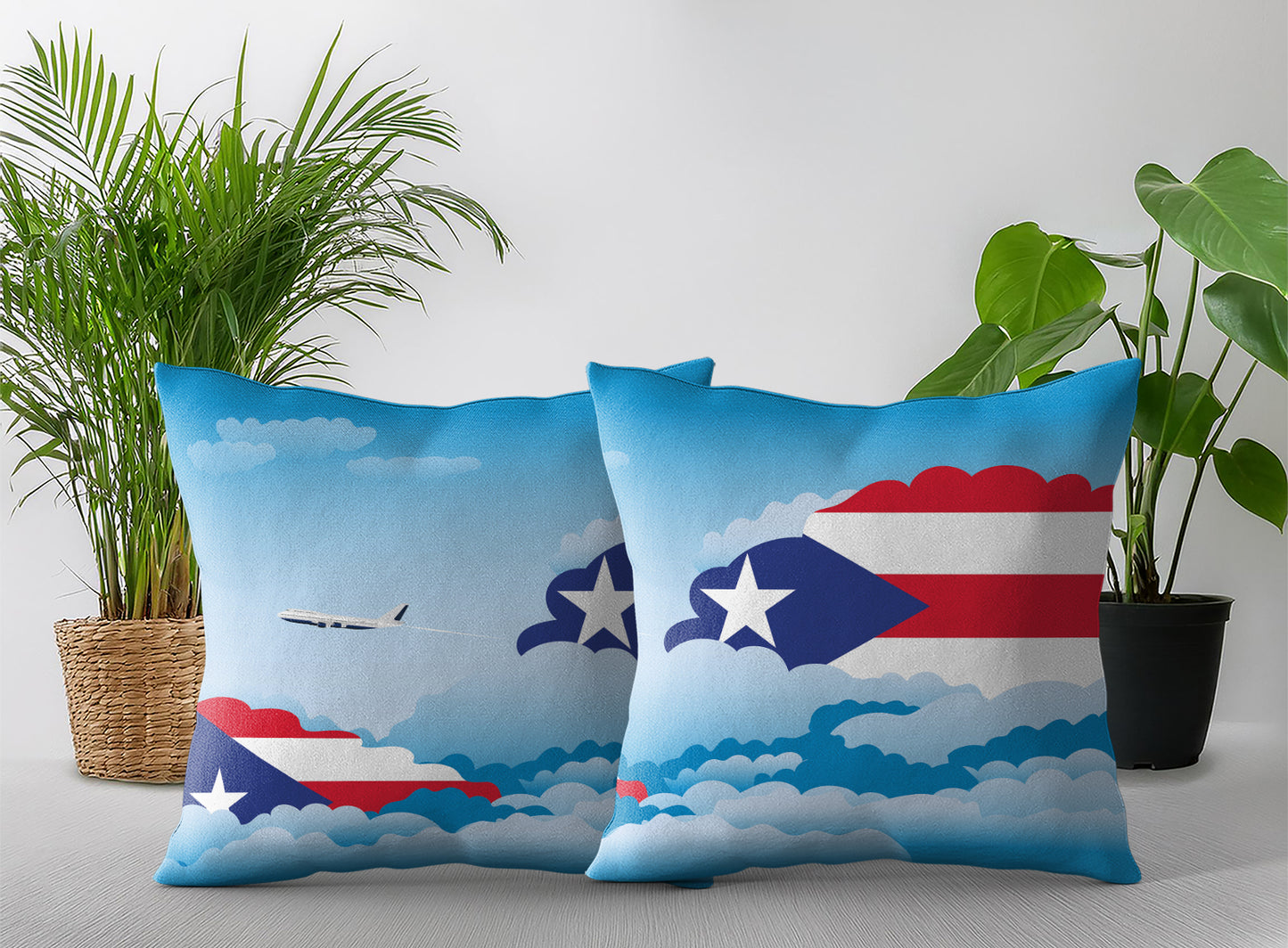 Puerto Rico World Airplane Day Clouds Square & Rectangle Pillow Cases | Aviation Decorative Pillow Covers