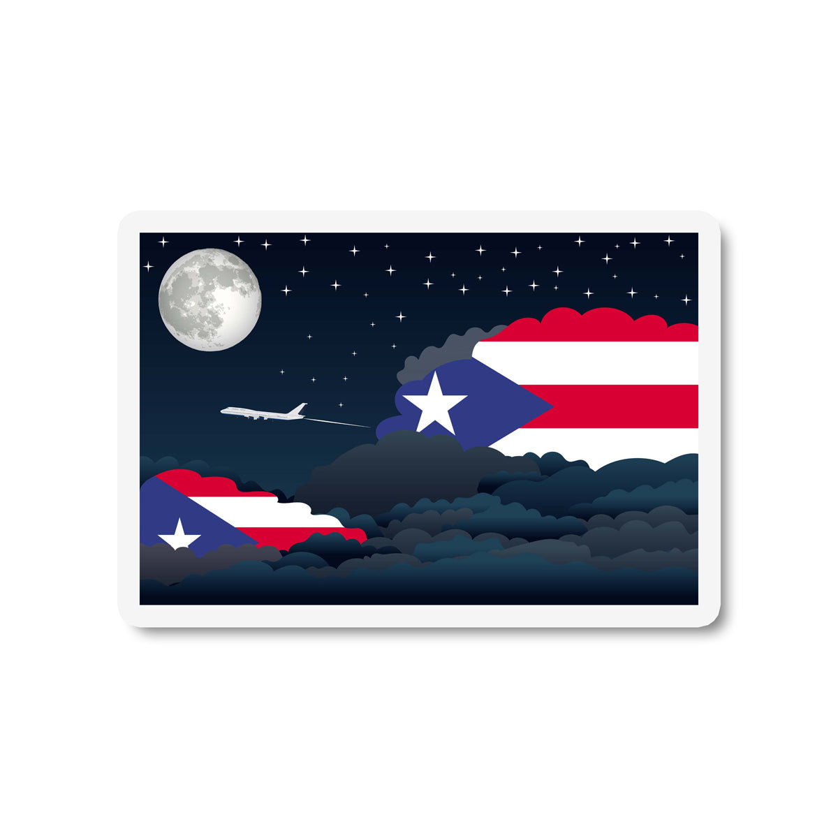 Puerto Rico Airplane Night Clouds Sticker & Magnet