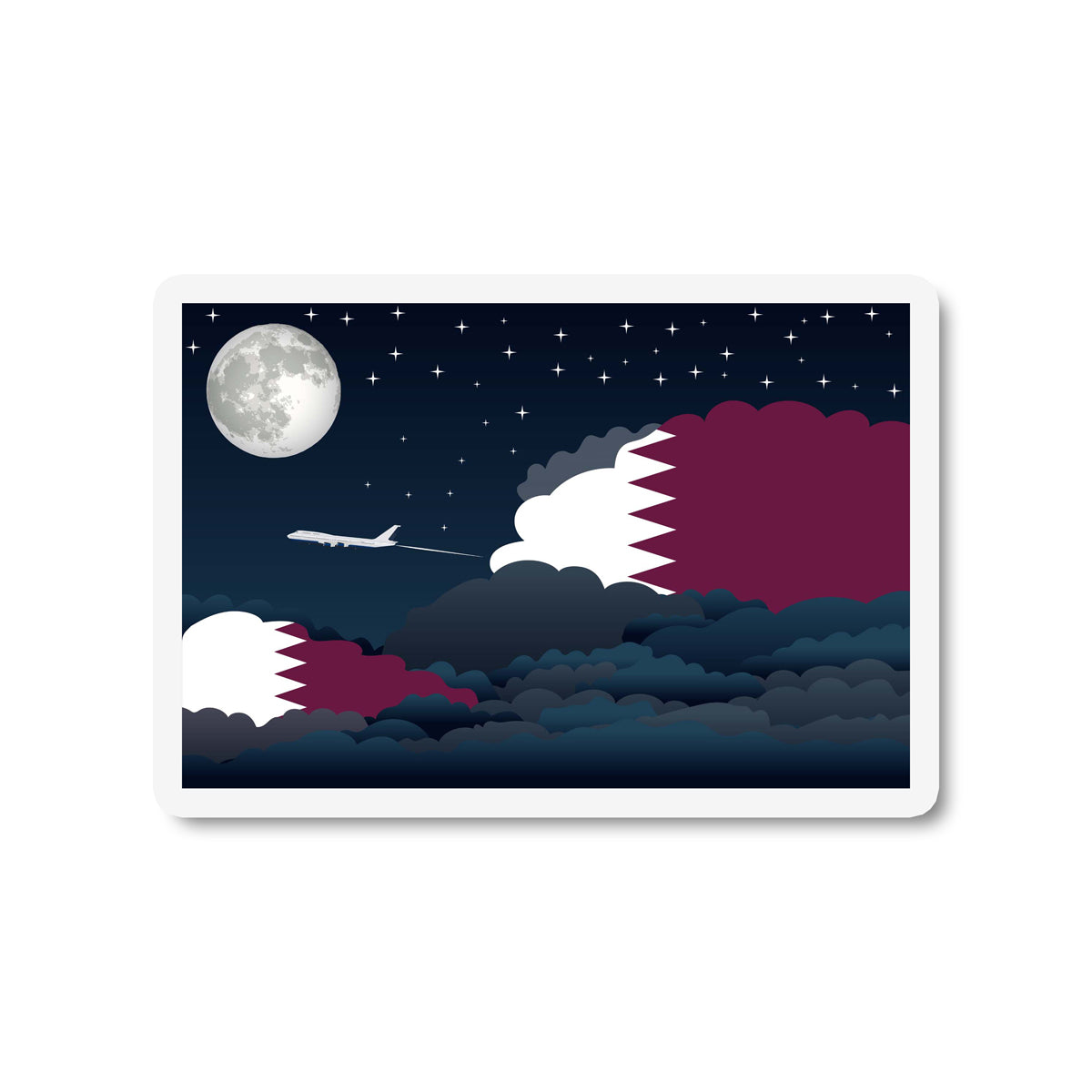 Qatar Airplane Night Clouds Sticker & Magnet
