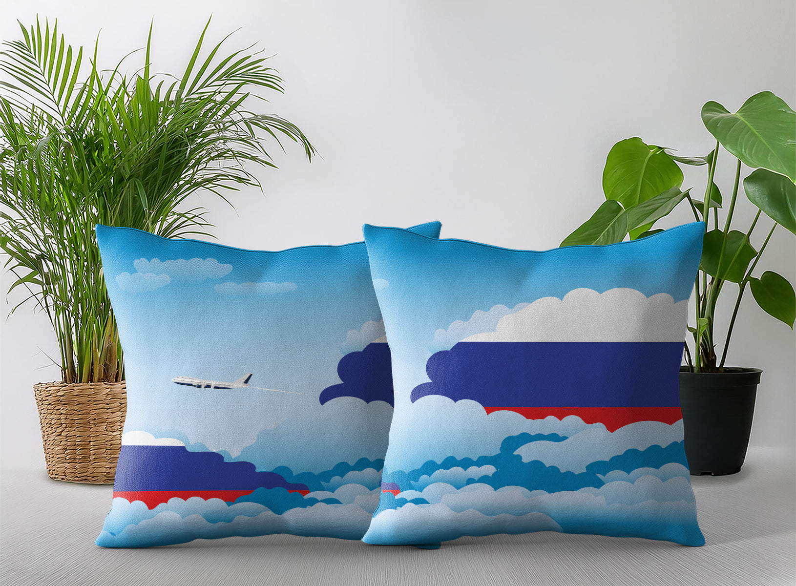 Russia World Airplane Day Clouds Square & Rectangle Pillow Cases | Aviation Decorative Pillow Covers