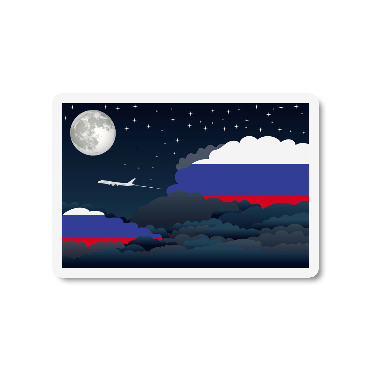 Russia Airplane Night Clouds Sticker & Magnet