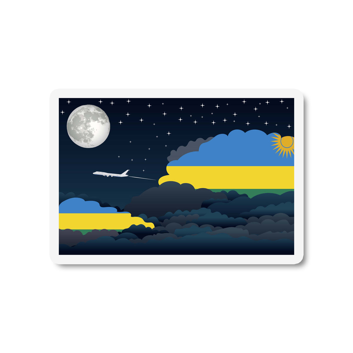 Rwanda Airplane Night Clouds Sticker & Magnet