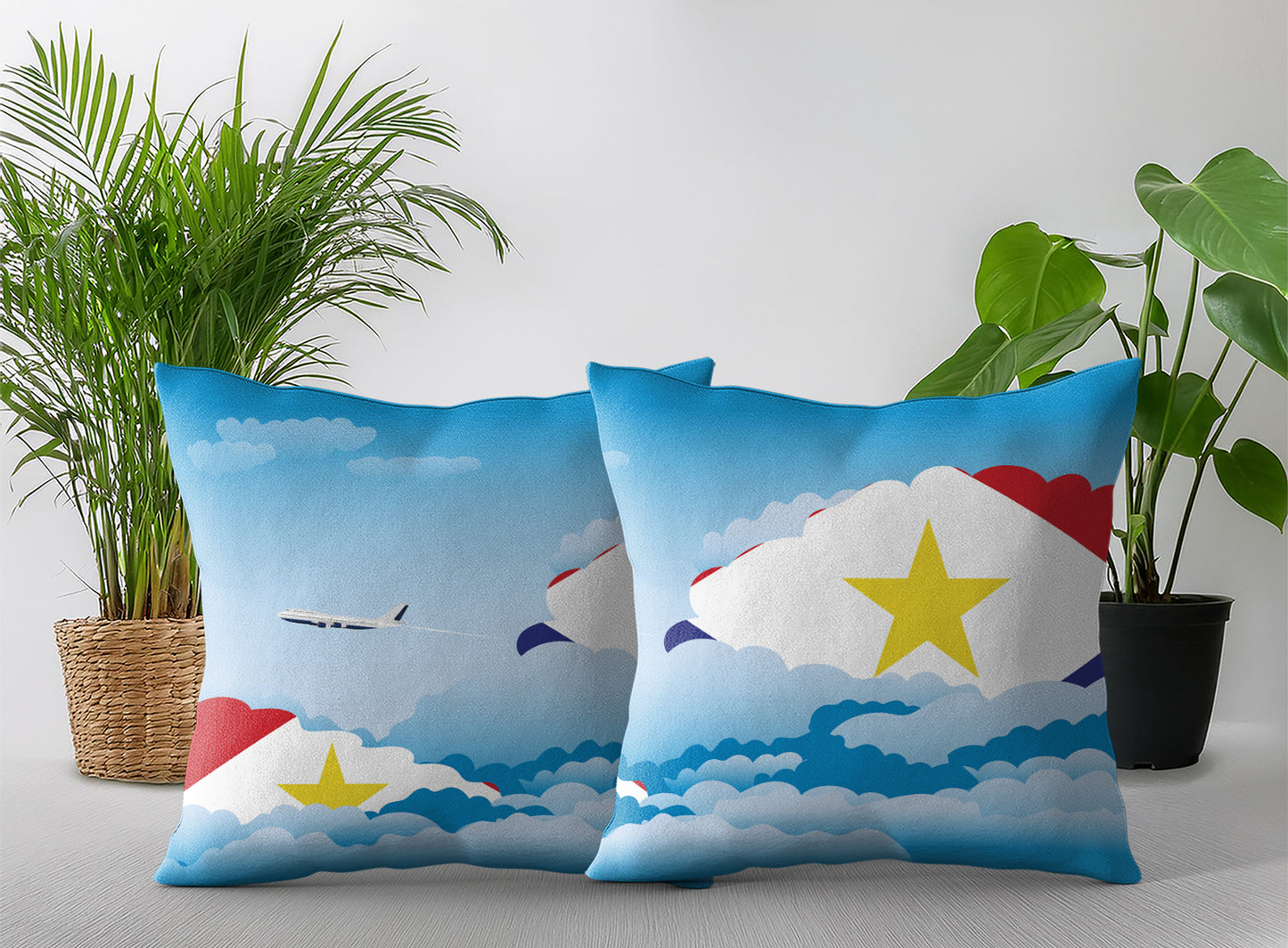 Saba World Airplane Day Clouds Square & Rectangle Pillow Cases | Aviation Decorative Pillow Covers