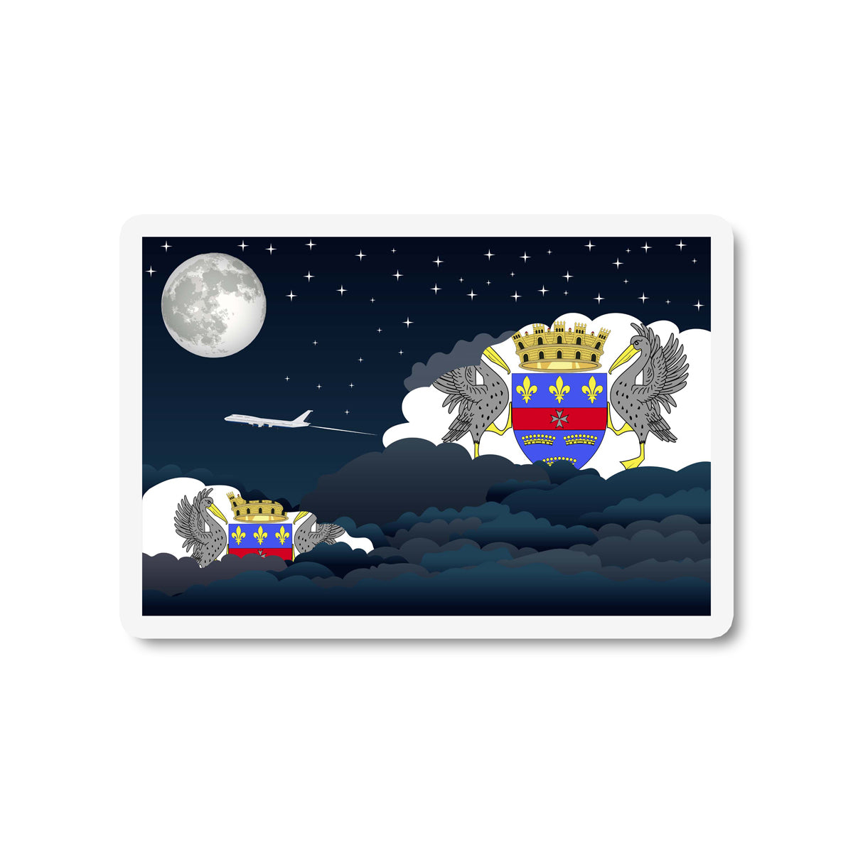 Saint Barthelemy Airplane Night Clouds Sticker & Magnet