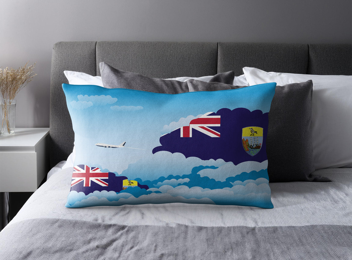 Saint Helena World Airplane Day Clouds Square & Rectangle Pillow Cases | Aviation Decorative Pillow Covers