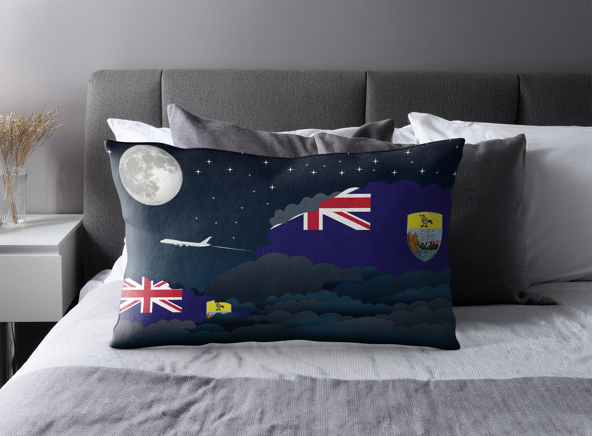 Saint Helena World Airplane Night Clouds Square & Rectangle Pillow Cases | Aviation Night Sky Pillow Covers