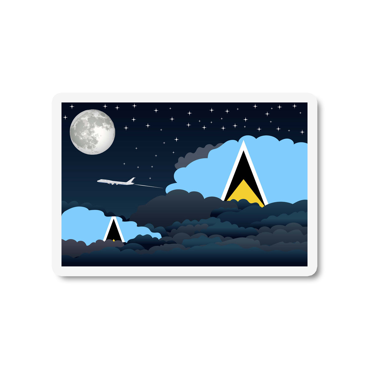 Saint Lucia Airplane Night Clouds Sticker & Magnet