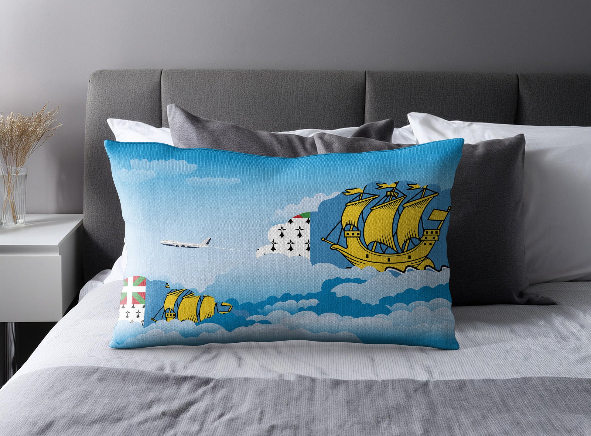 Saint Pierre Case and Miquelon World Airplane Day Clouds Square & Rectangle Pillow Cases | Aviation Decorative Pillow Covers