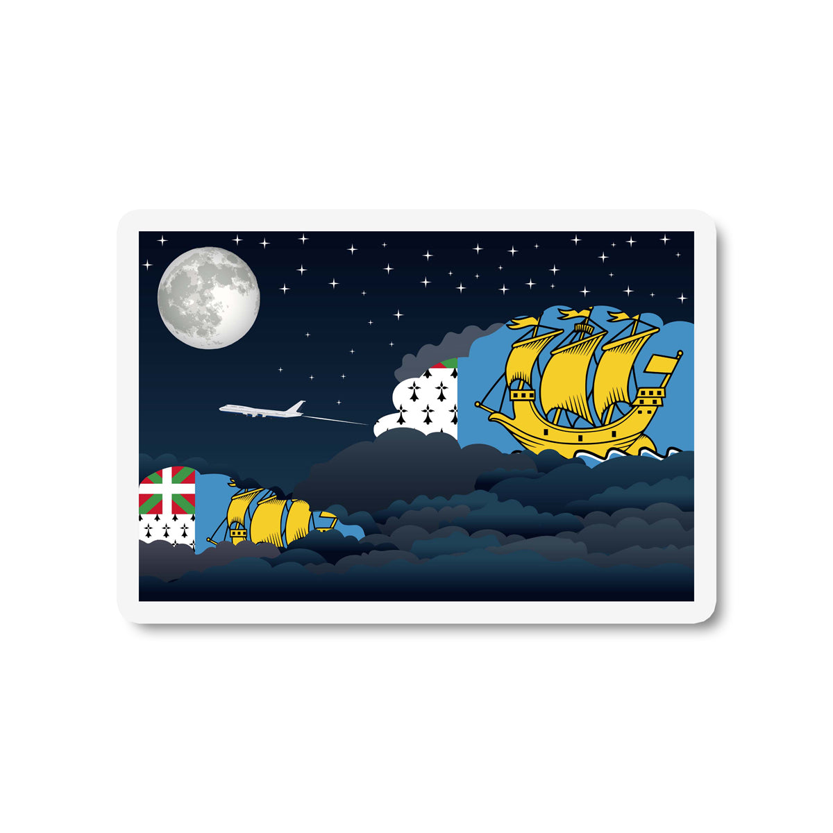 Saint Pierre and Miquelon Airplane Night Clouds Sticker & Magnet