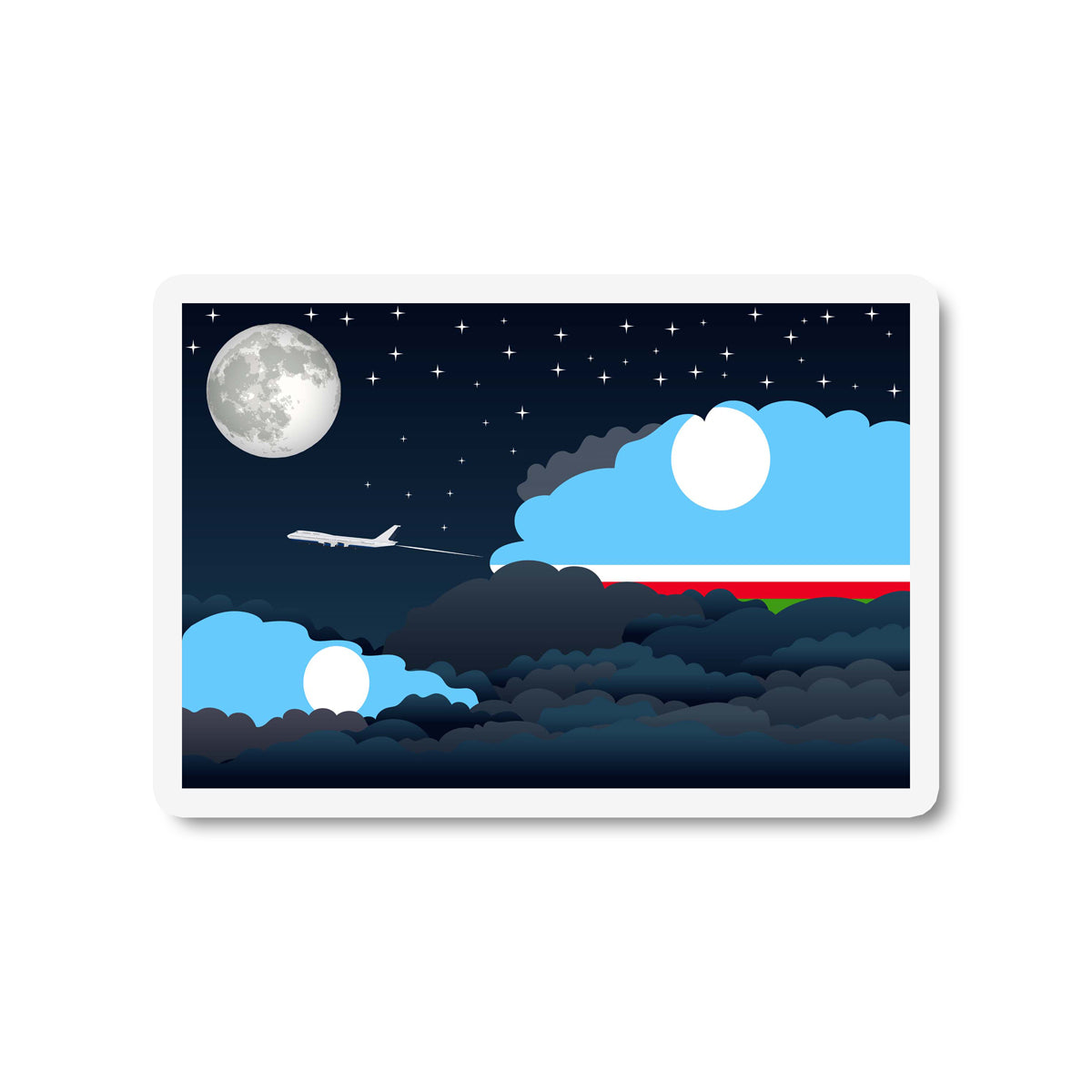 Sakha Republic Airplane Night Clouds Sticker & Magnet