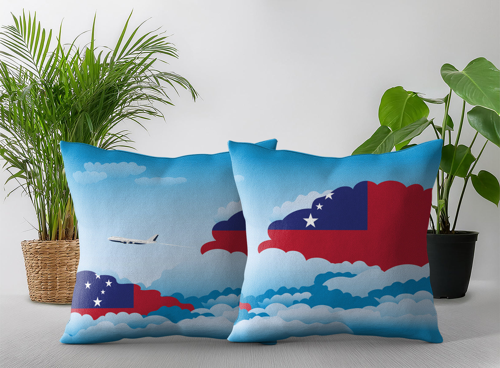 Samoa World Airplane Day Clouds Square & Rectangle Pillow Cases | Aviation Decorative Pillow Covers