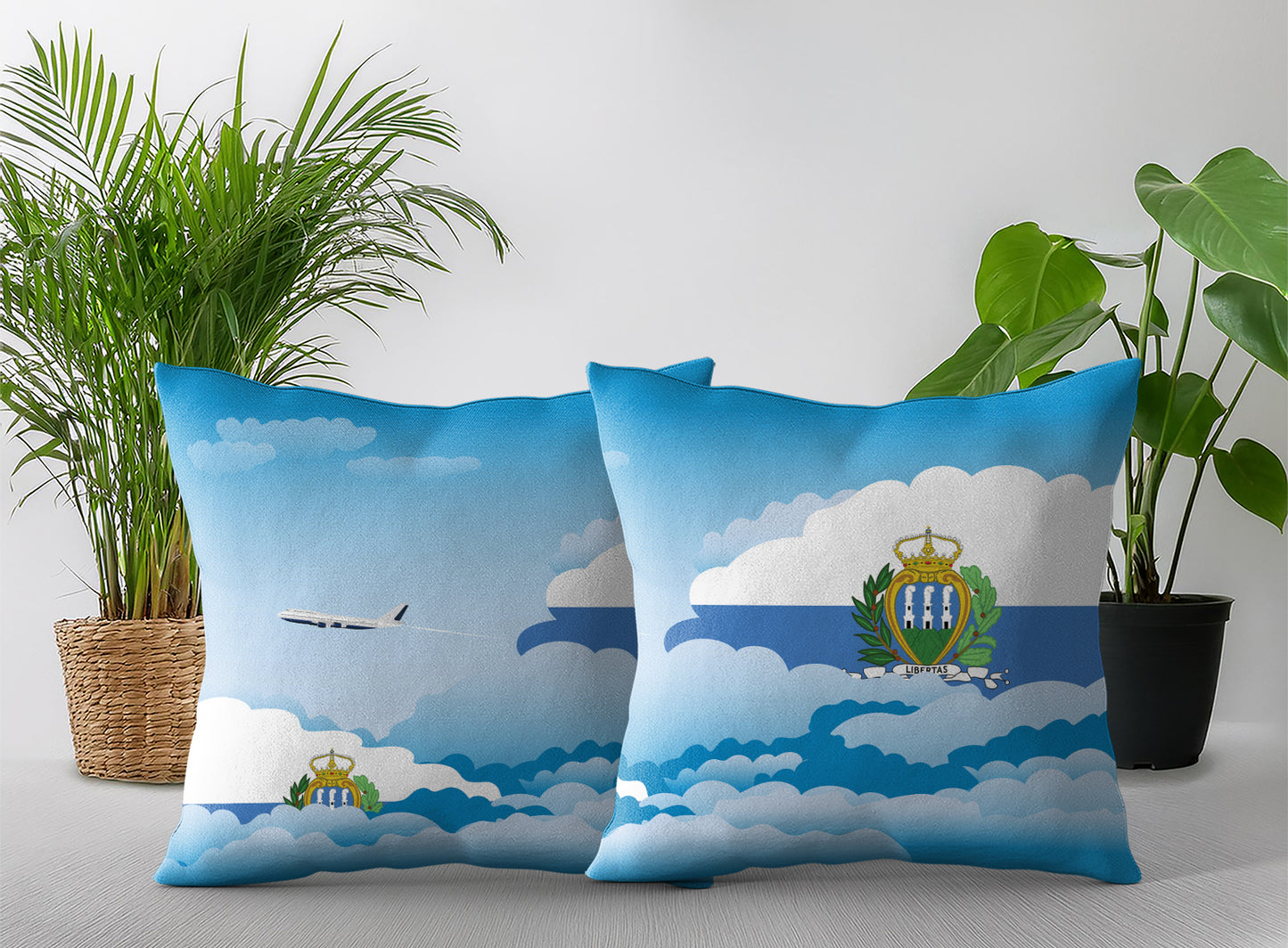 San Marino World Airplane Day Clouds Square & Rectangle Pillow Cases | Aviation Decorative Pillow Covers