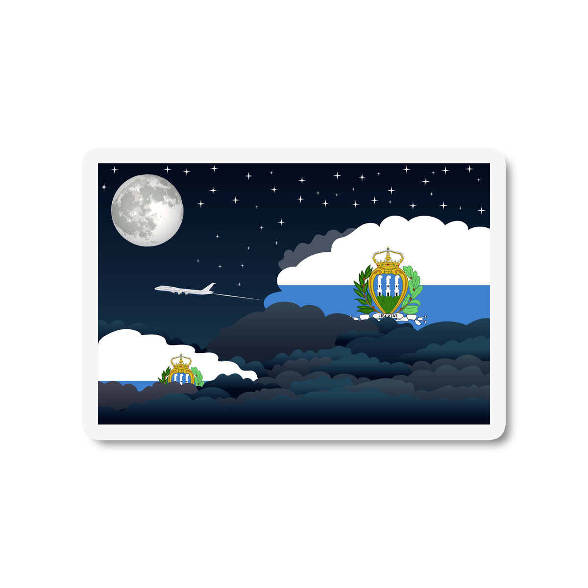 San Marino Airplane Night Clouds Sticker & Magnet