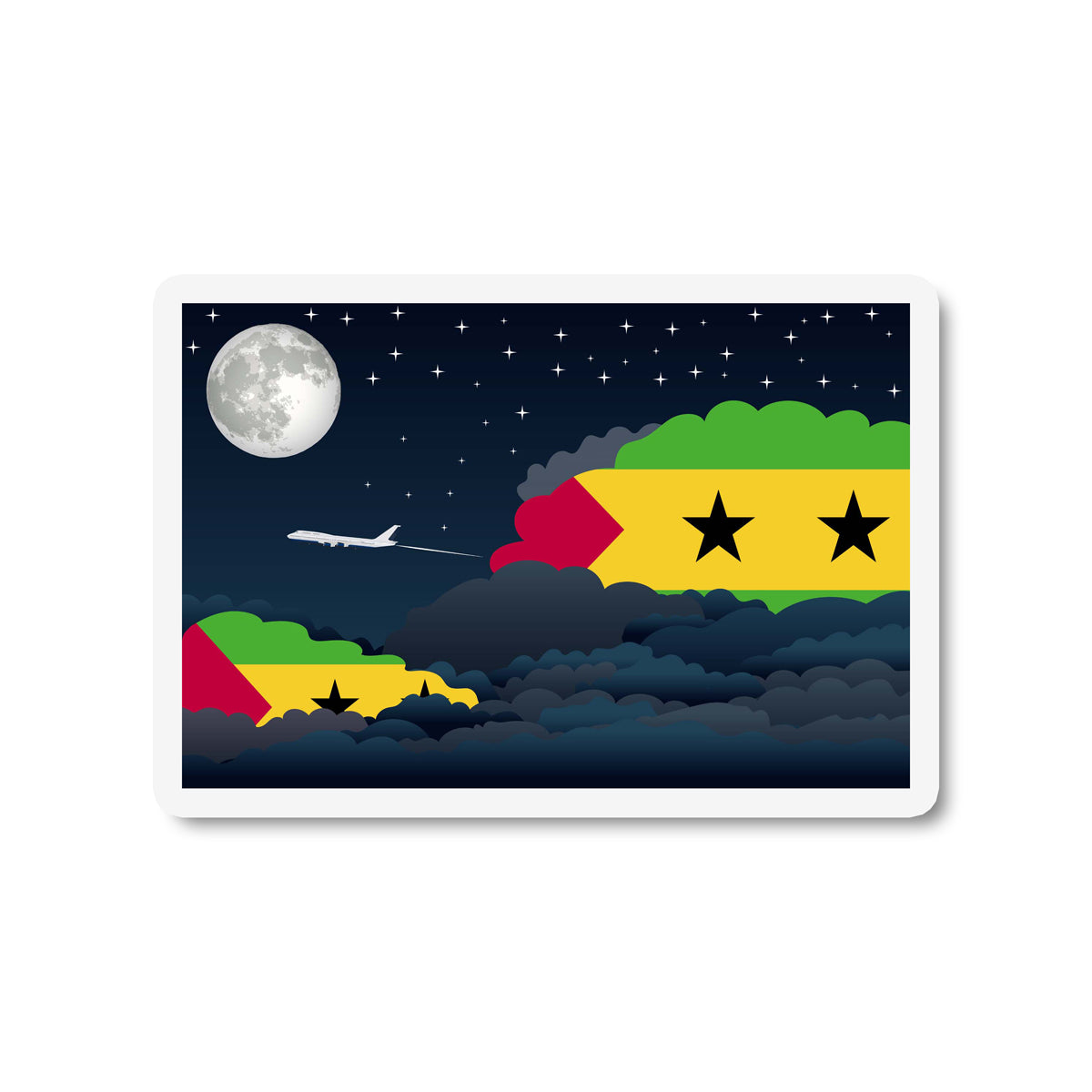 Sao Tome and Principe Airplane Night Clouds Sticker & Magnet