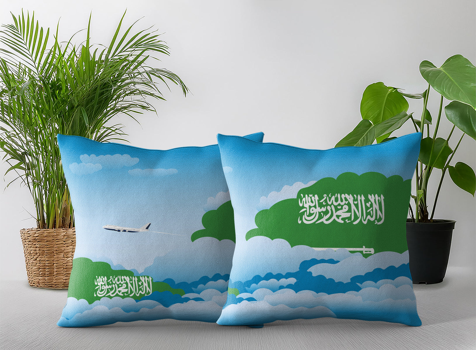 Saudi Arabia World Airplane Day Clouds Square & Rectangle Pillow Cases | Aviation Decorative Pillow Covers