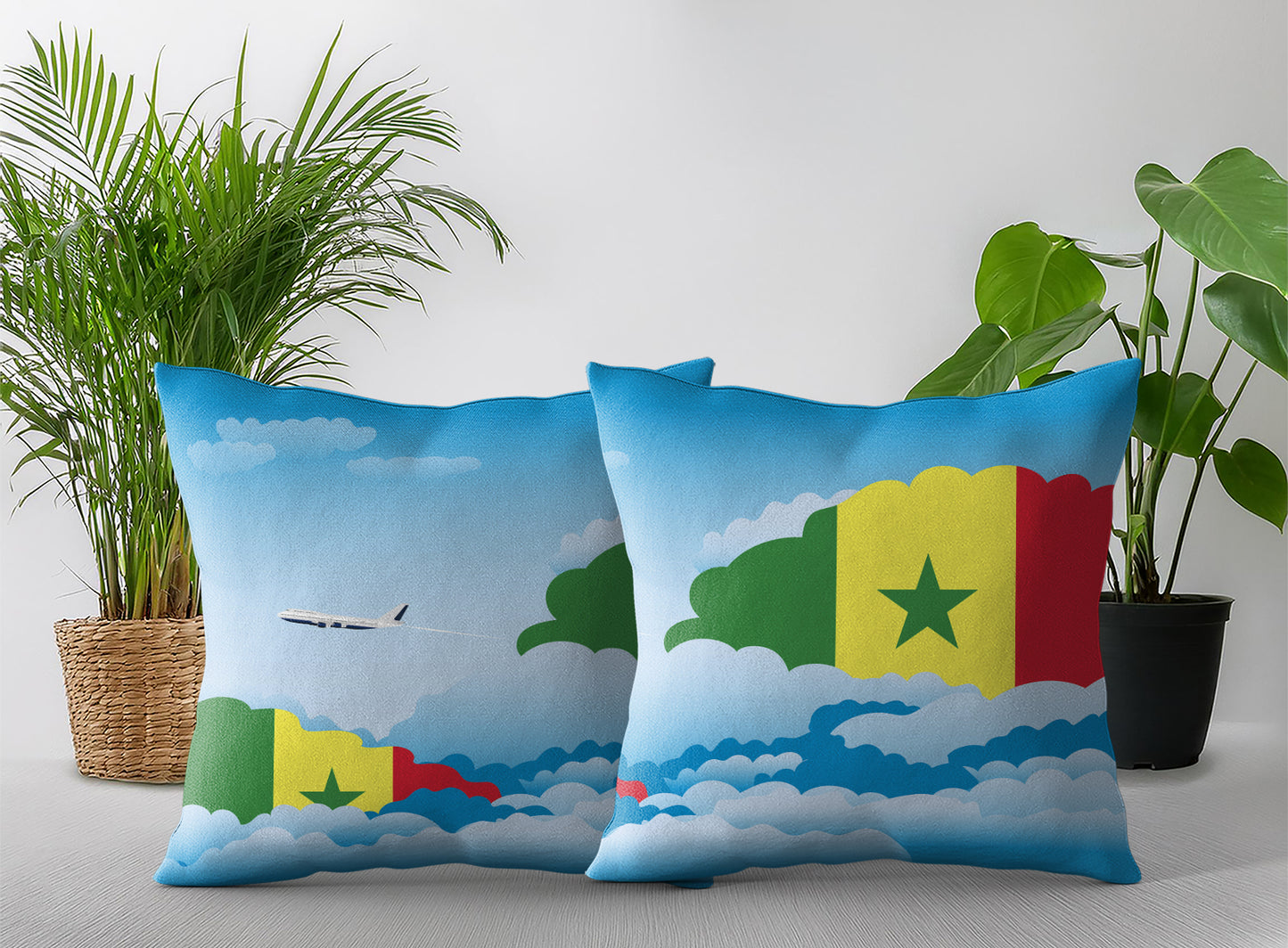 Senegal World Airplane Day Clouds Square & Rectangle Pillow Cases | Aviation Decorative Pillow Covers