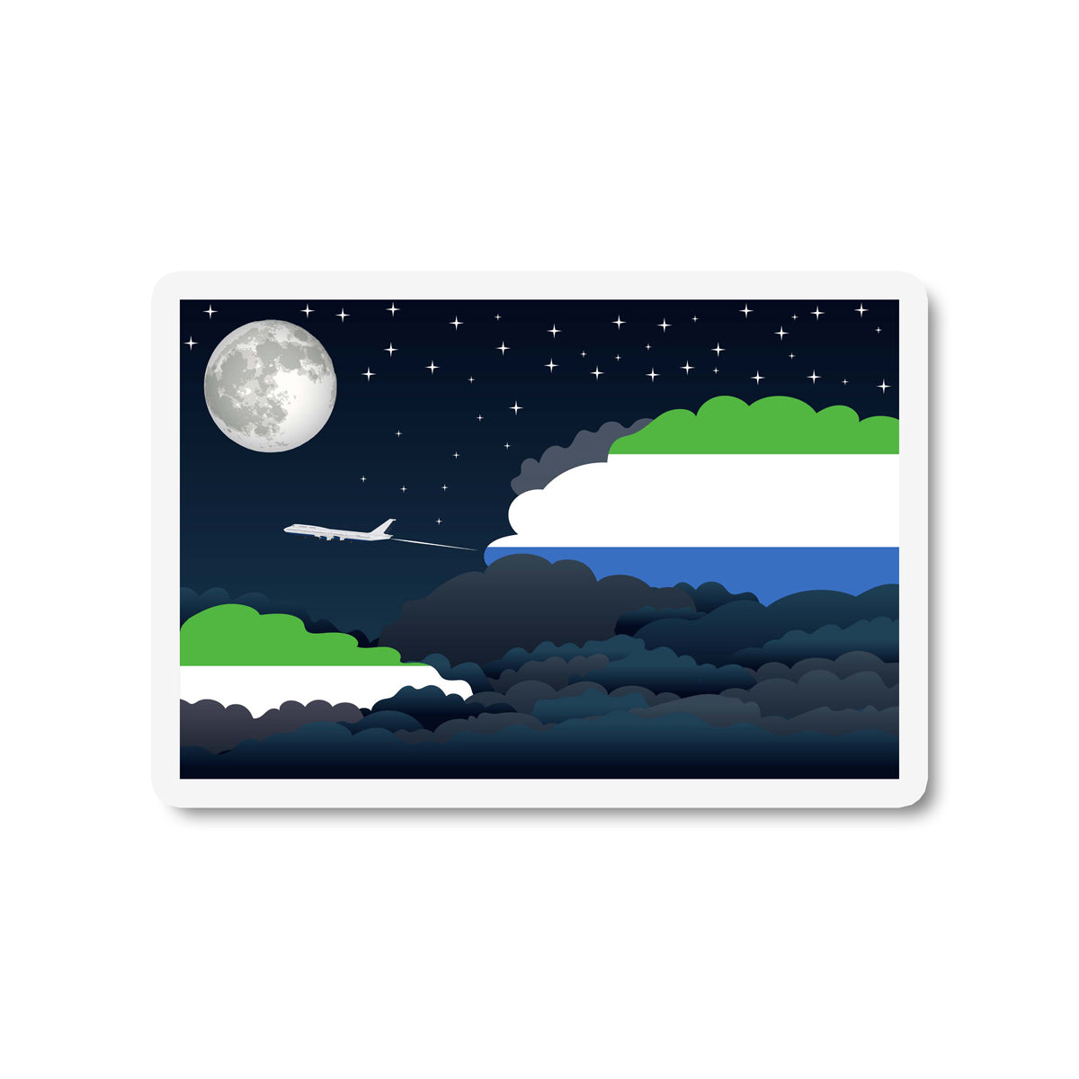Sierra Leone Airplane Night Clouds Sticker & Magnet