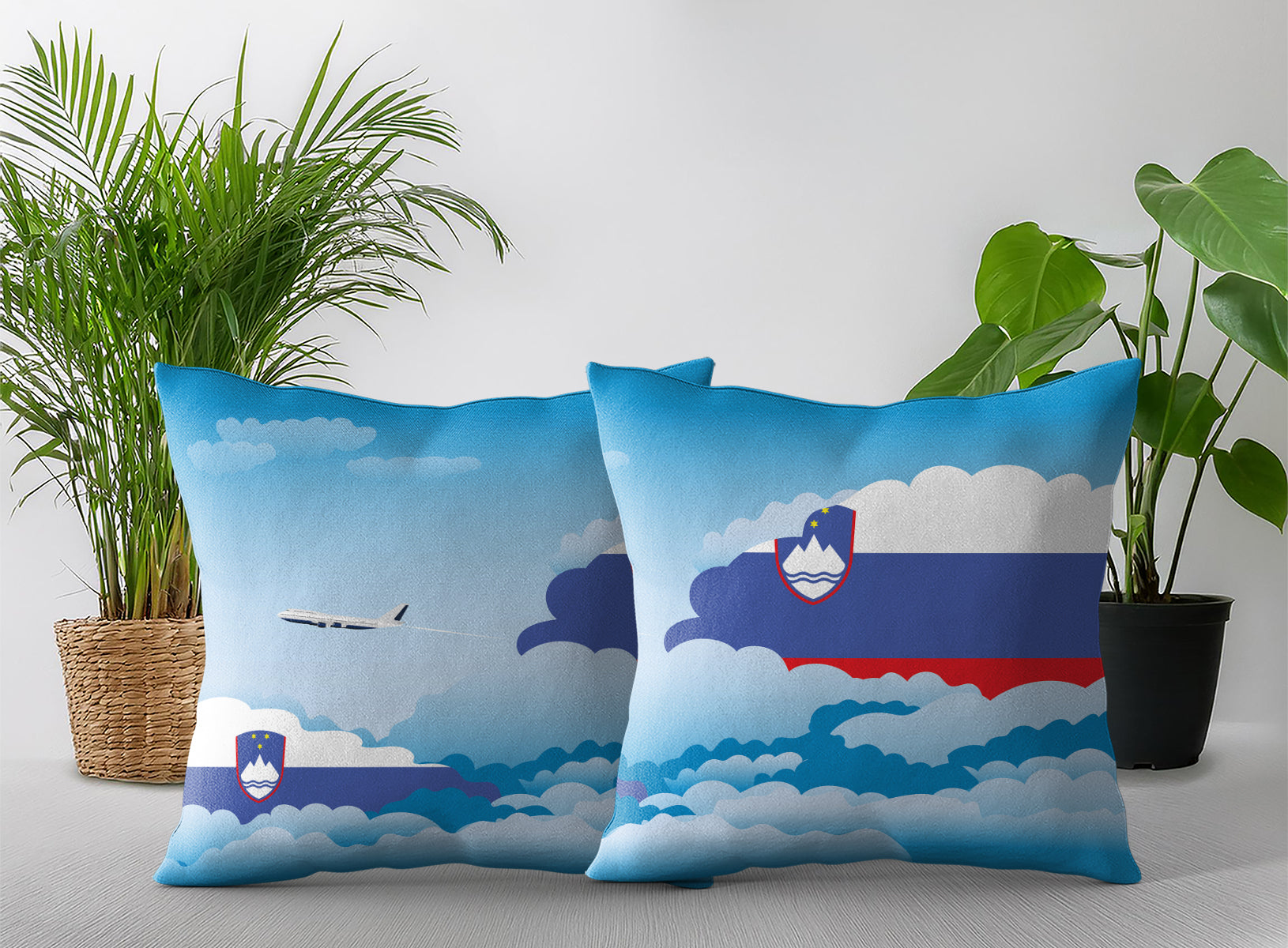 Slovenia World Airplane Day Clouds Square & Rectangle Pillow Cases | Aviation Decorative Pillow Covers