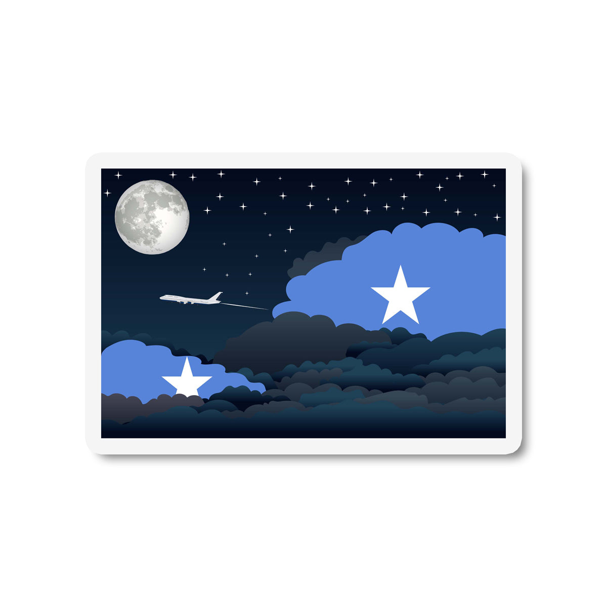 Somalia Airplane Night Clouds Sticker & Magnet
