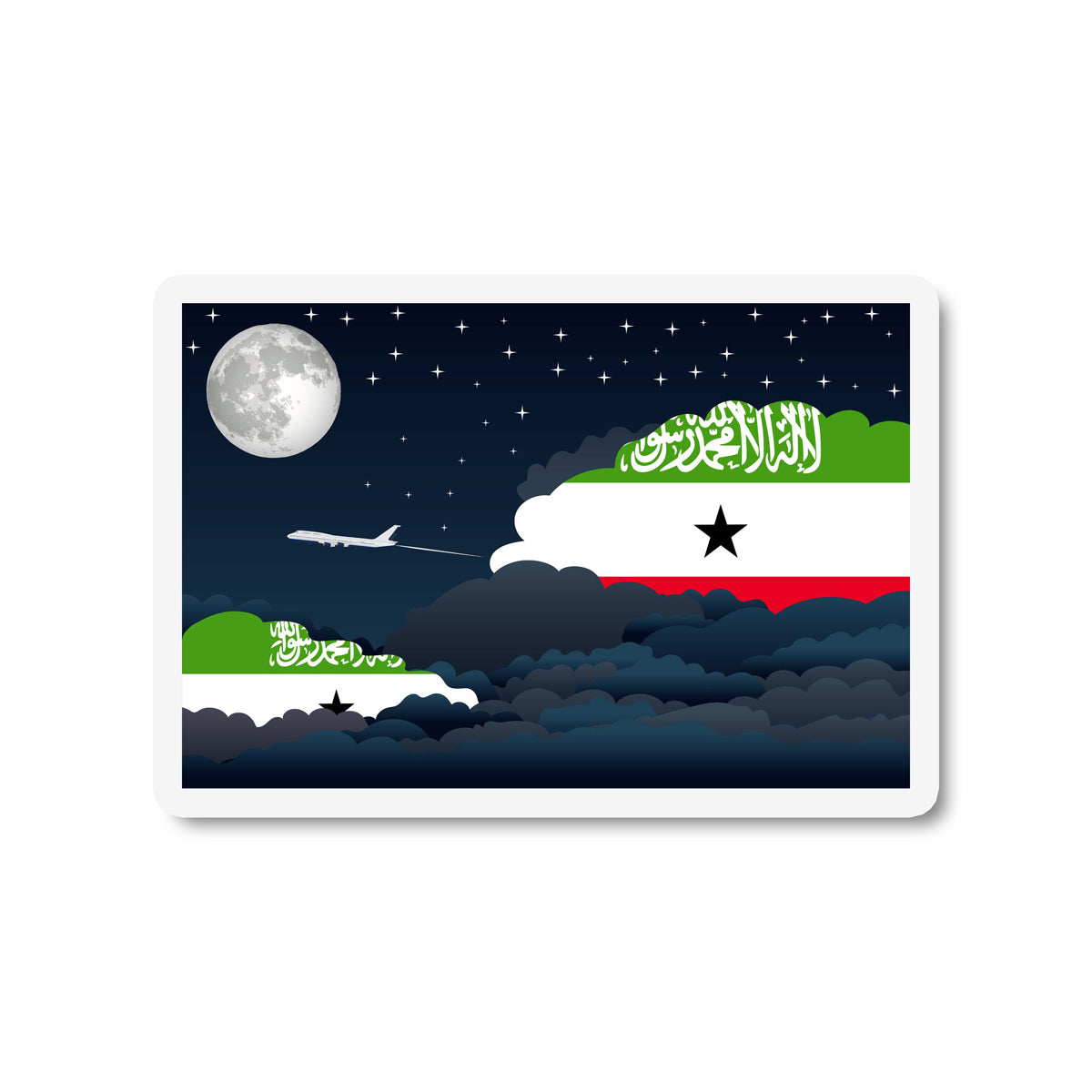 Somaliland Airplane Night Clouds Sticker & Magnet