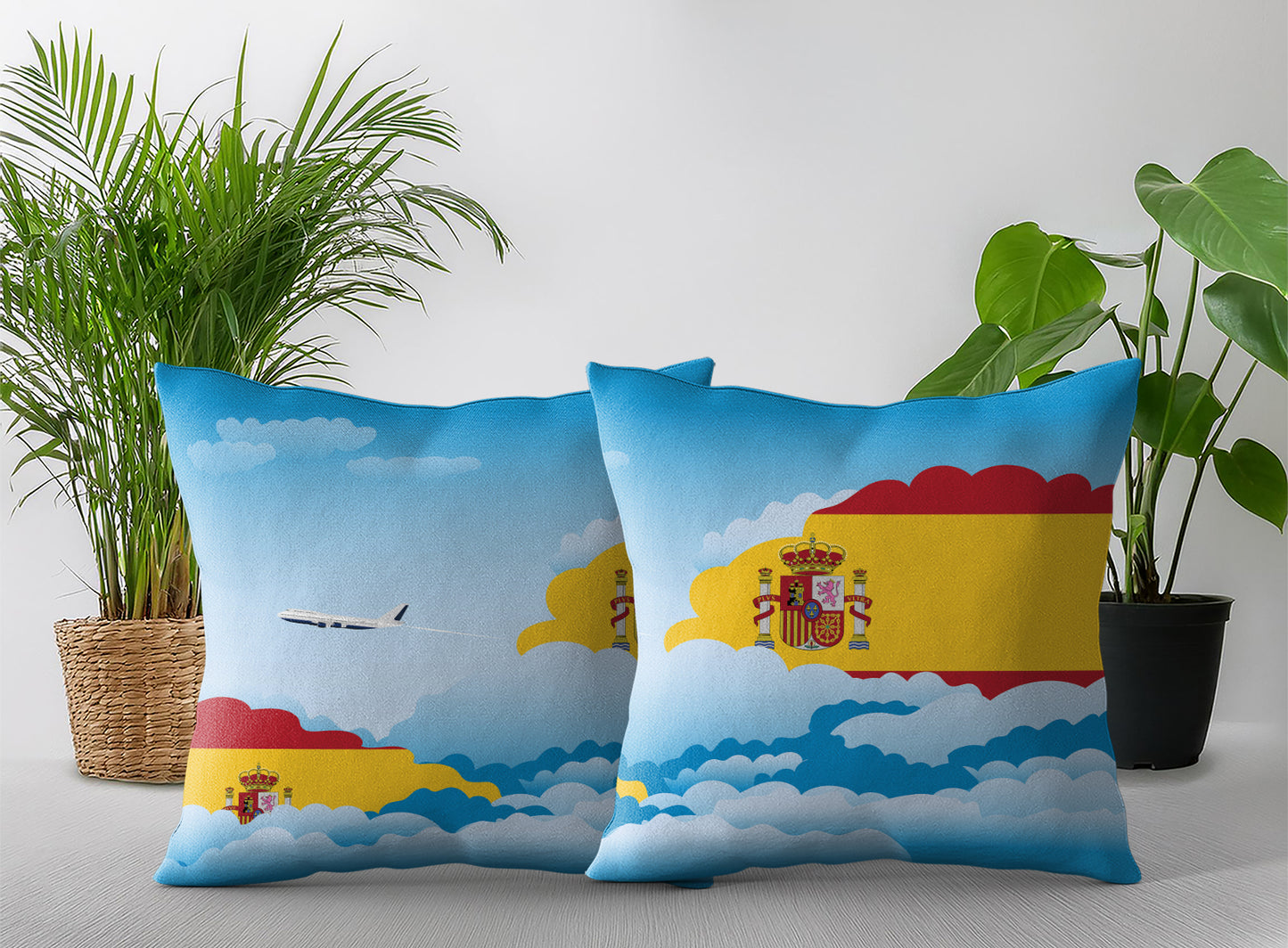 Spain World Airplane Day Clouds Square & Rectangle Pillow Cases | Aviation Decorative Pillow Covers