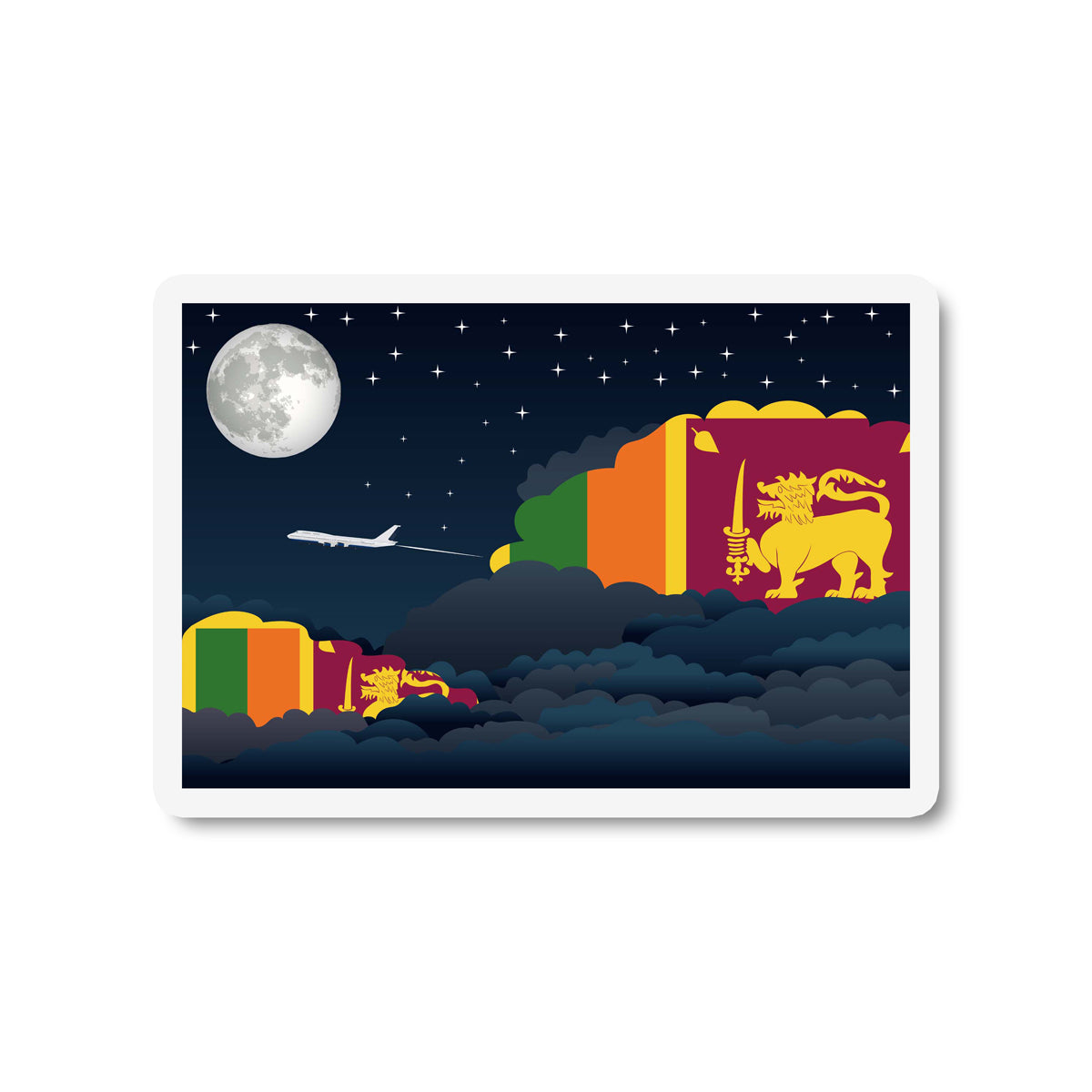 Sri Lanka Airplane Night Clouds Sticker & Magnet