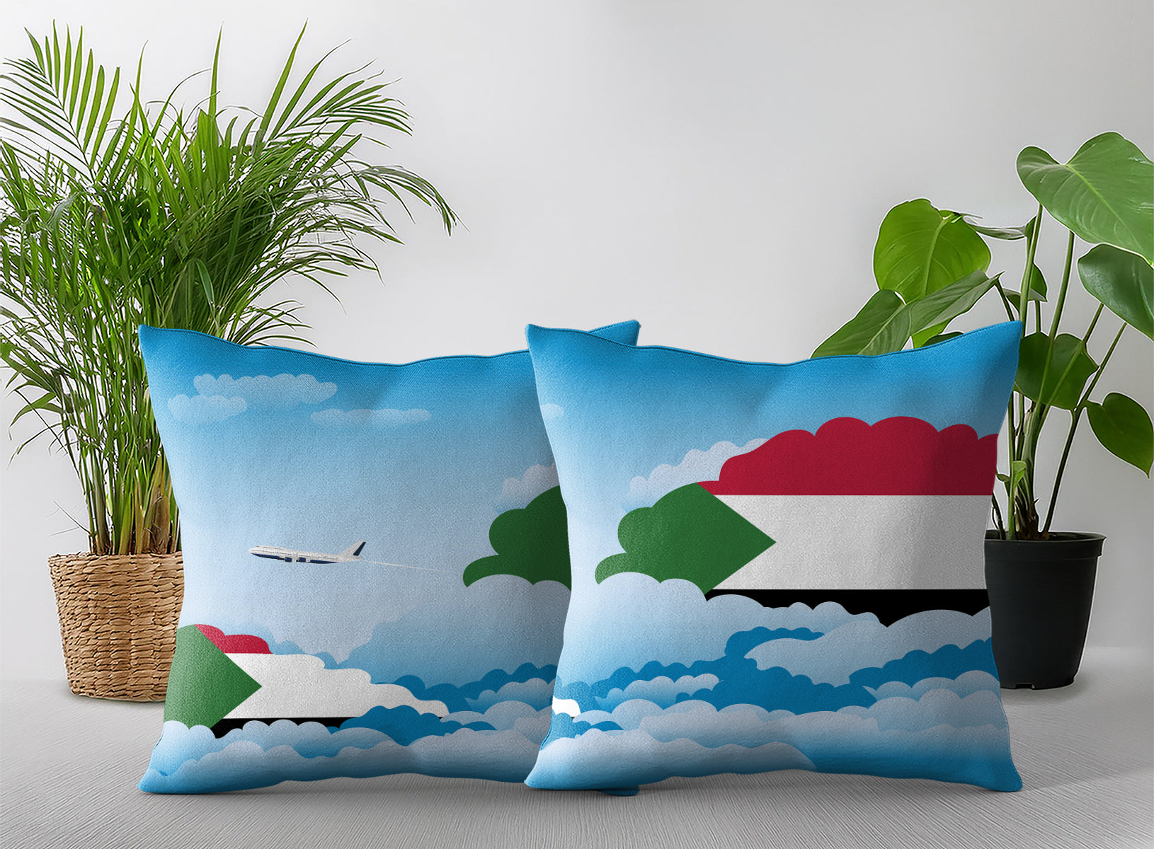 Sudan World Airplane Day Clouds Square & Rectangle Pillow Cases | Aviation Decorative Pillow Covers