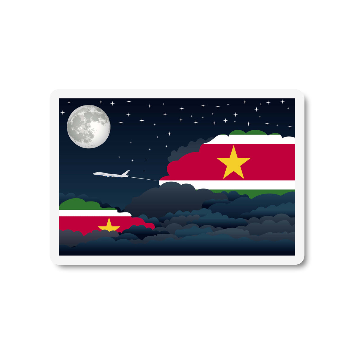 Suriname Airplane Night Clouds Sticker & Magnet