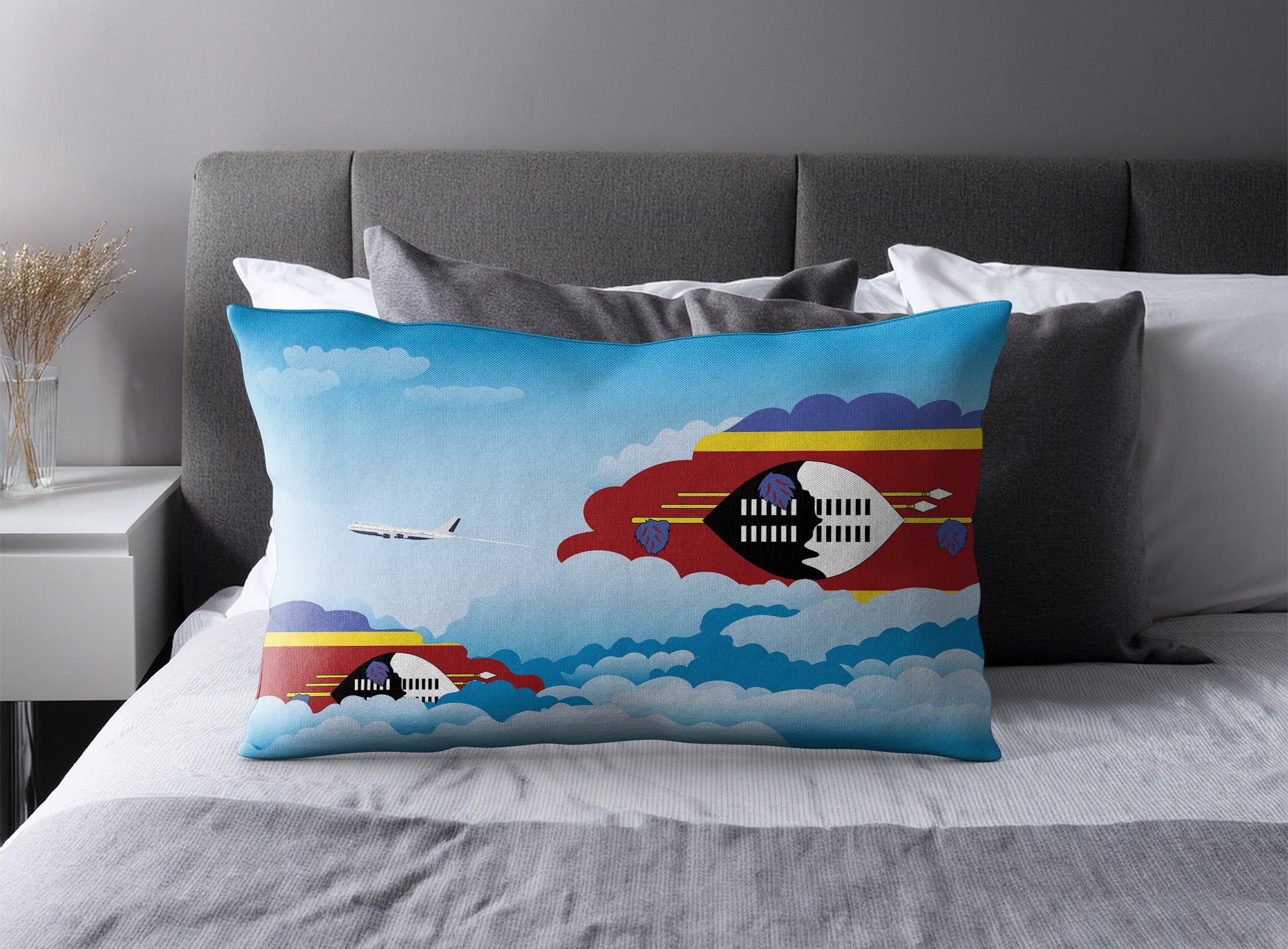 Swaziland World Airplane Day Clouds Square & Rectangle Pillow Cases | Aviation Decorative Pillow Covers