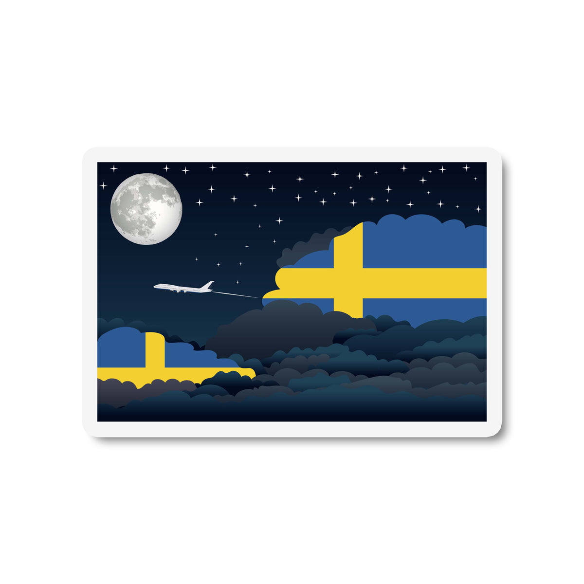 Sweden Airplane Night Clouds Sticker & Magnet