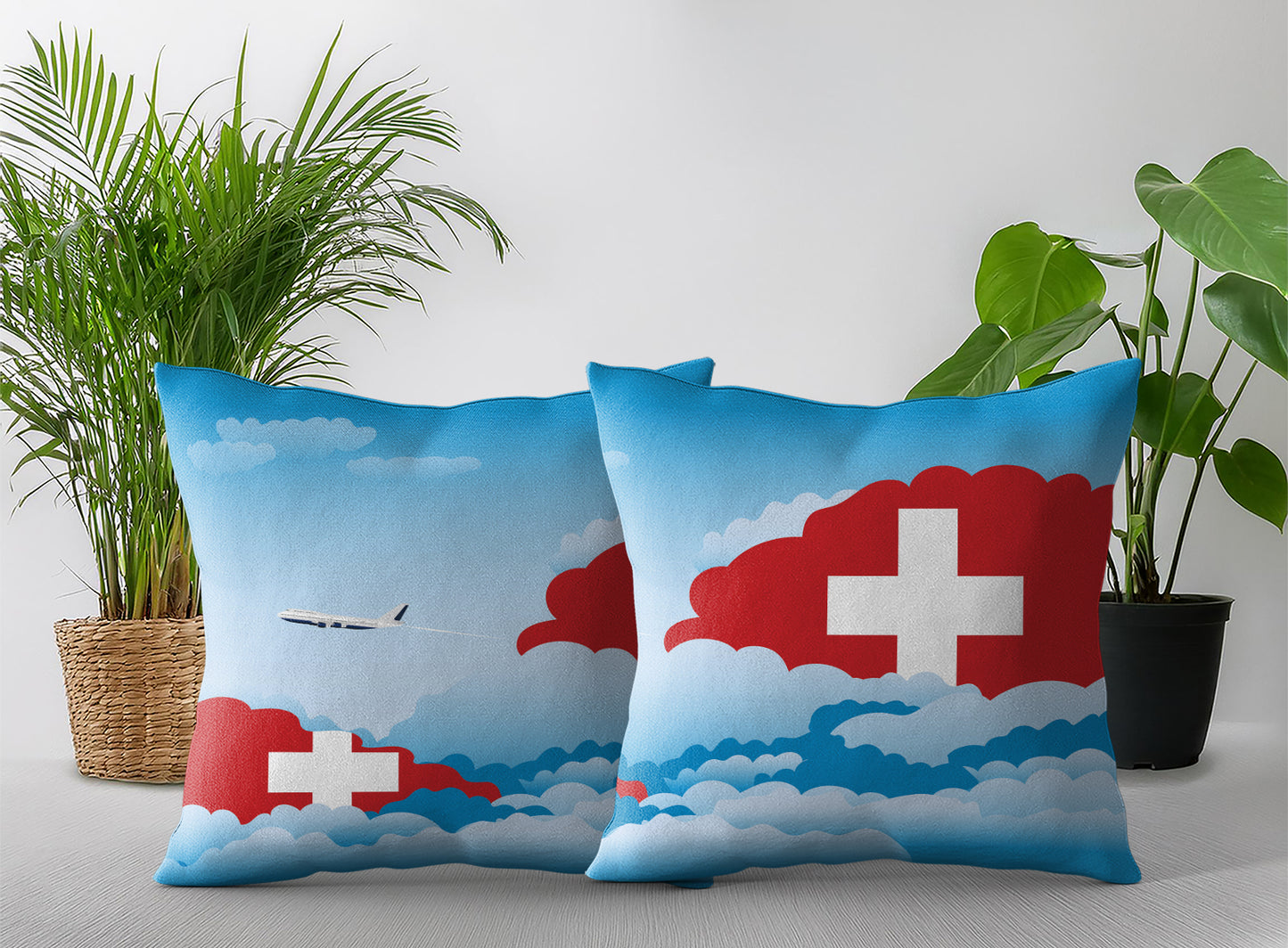 Switzerland World Airplane Day Clouds Square & Rectangle Pillow Cases | Aviation Decorative Pillow Covers