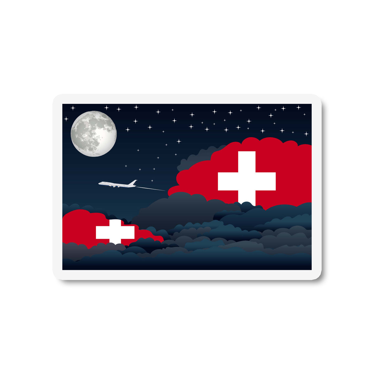 Switzerland Airplane Night Clouds Sticker & Magnet
