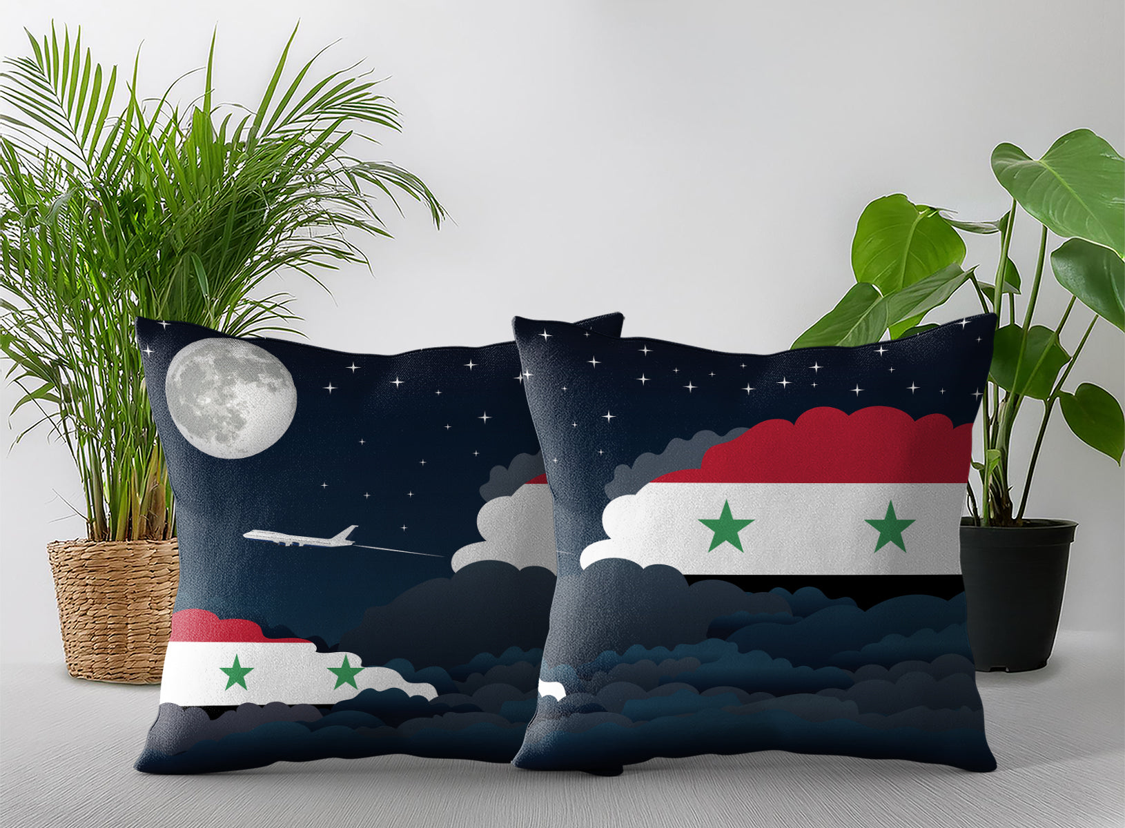Syria World Airplane Night Clouds Square & Rectangle Pillow Cases | Aviation Night Sky Pillow Covers