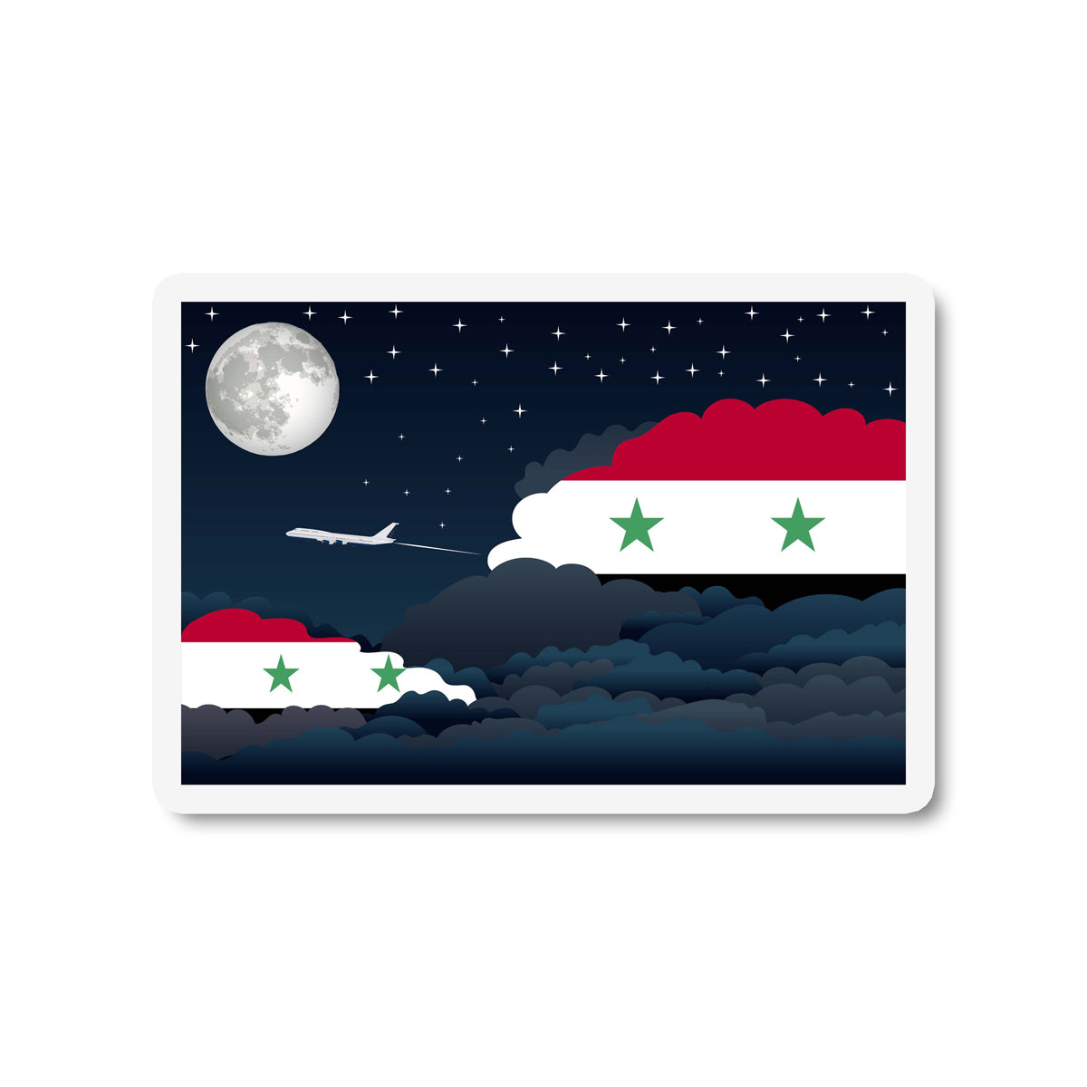 Syria Airplane Night Clouds Sticker & Magnet