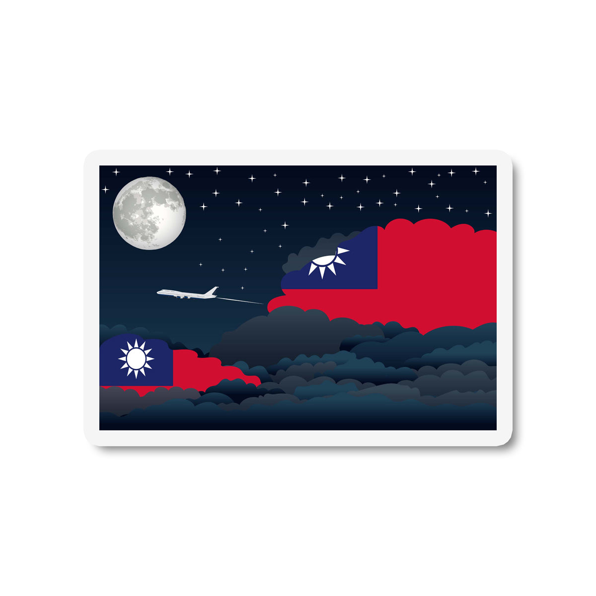 Taiwan Airplane Night Clouds Sticker & Magnet