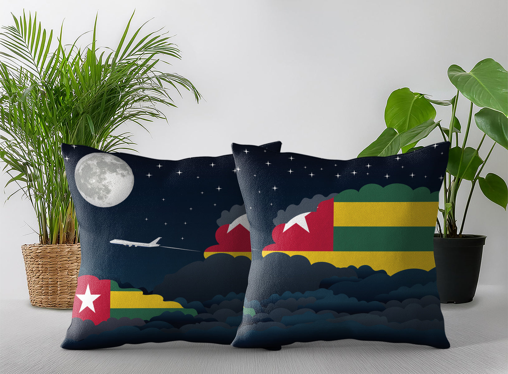 Togo World Airplane Night Clouds Square & Rectangle Pillow Cases | Aviation Night Sky Pillow Covers