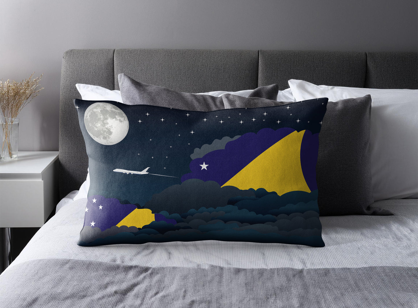 Tokelau World Airplane Night Clouds Square & Rectangle Pillow Cases | Aviation Night Sky Pillow Covers