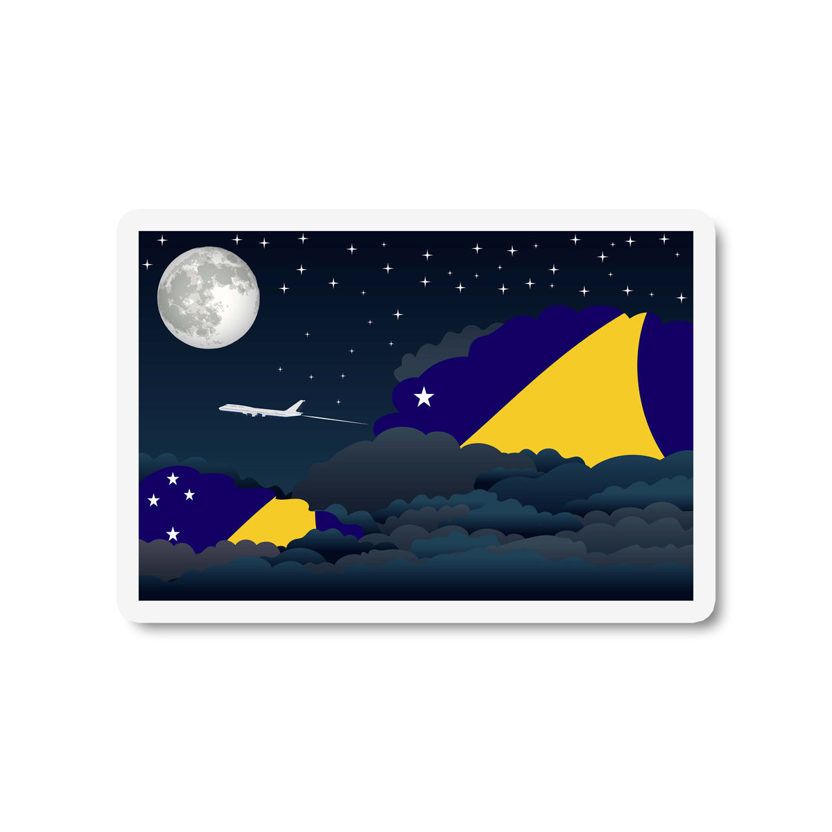 Tokelau Airplane Night Clouds Sticker & Magnet