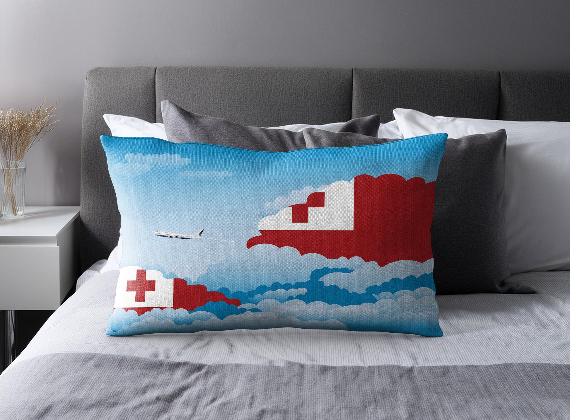 Tonga World Airplane Day Clouds Square & Rectangle Pillow Cases | Aviation Decorative Pillow Covers