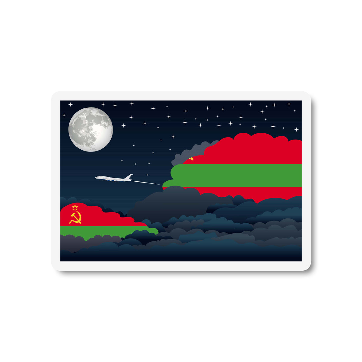Transnistria Airplane Night Clouds Sticker & Magnet