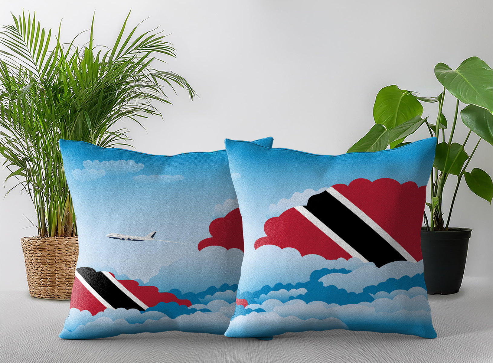 Trinidad Case and Tobago World Airplane Day Clouds Square & Rectangle Pillow Cases | Aviation Decorative Pillow Covers